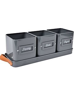 Burgon & Ball 3 Herb Pots in a Leather Handled Tray Charcoal